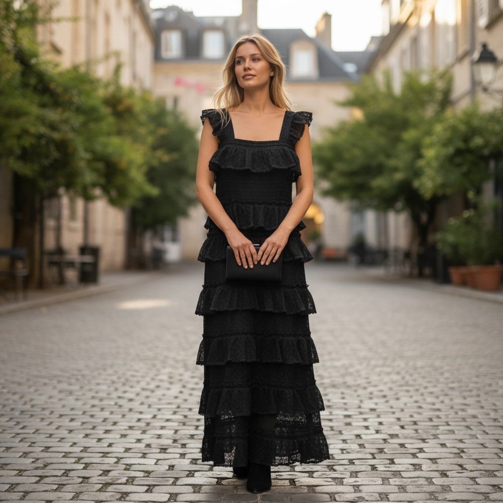 Chic Black Layered Maxi Dress